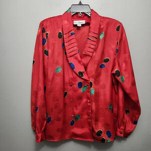 Eva laurel women's blouse top size 16 red vintage multicolor satin